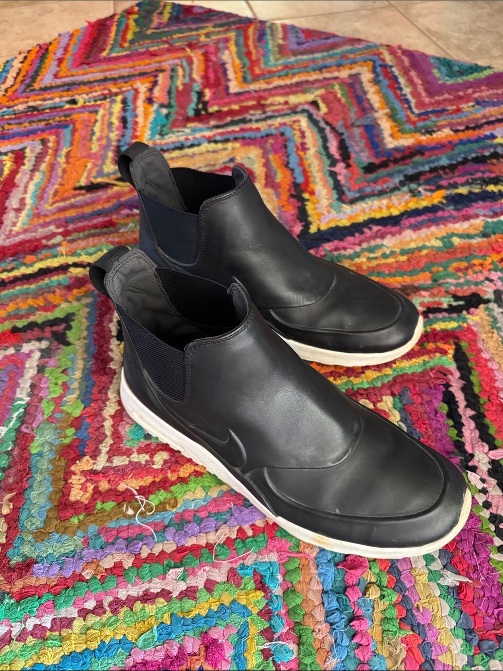 Nike Black Slip-On Leather high top Sneakers with White Sole